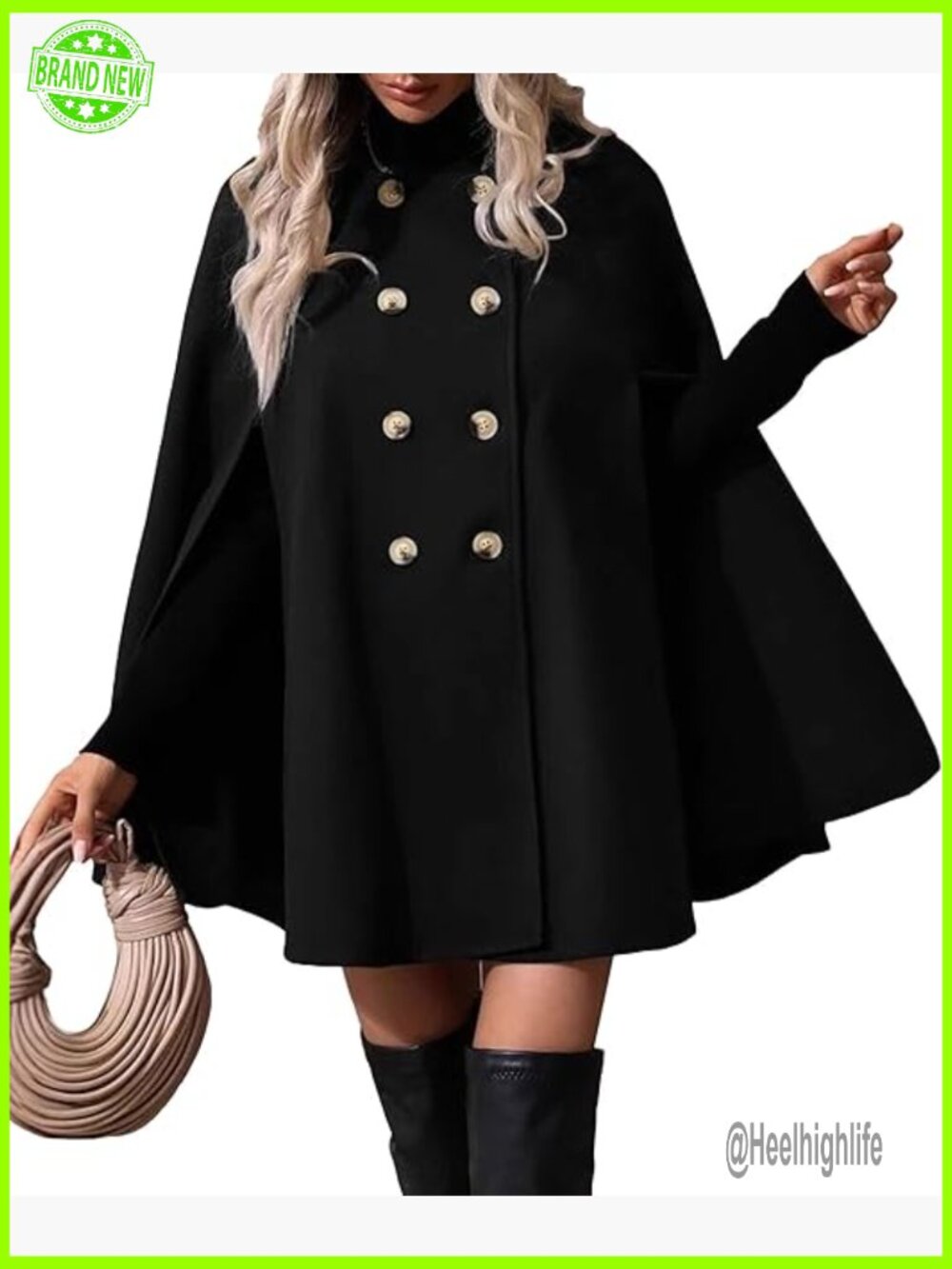 Vintage Slit Sleeve Double Breasted Wool Blend Cape Coat
